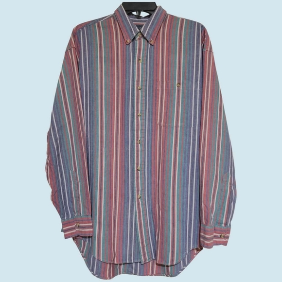 Vintage Other - VTG Reed St. James Pastel Colorful Striped Button Front Mens Shirt Large Cotton